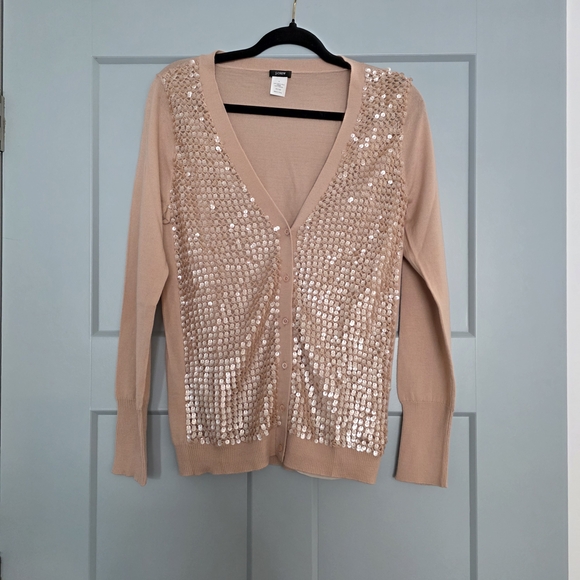 J.Crew 100% Merino Wool Sequin Cardigan Sweater Size Large - Picture 1 of 5